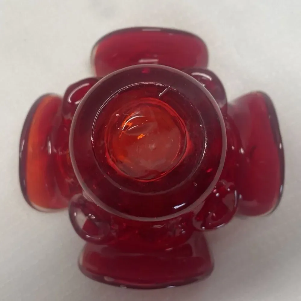 Vintage Murano Glass Votive Candle Holder Trinkets Red Ruffled Edge Decorative